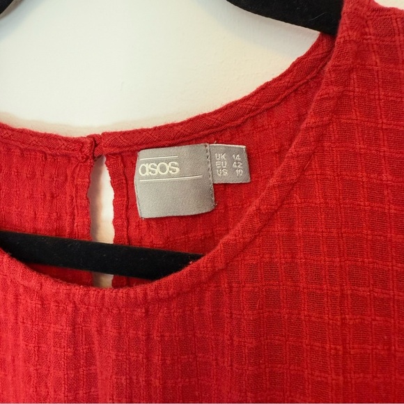 ASOS Cotton Red Babydoll Mini Dress Size 10 - Picture 5 of 6